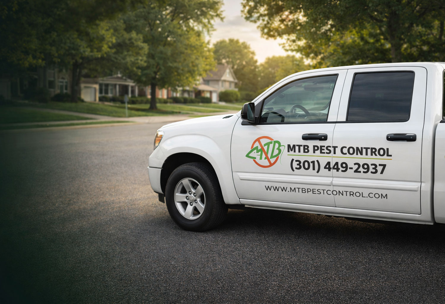 mtb pest control white truck in prince georges county md call 301-449-2937 for pest service
